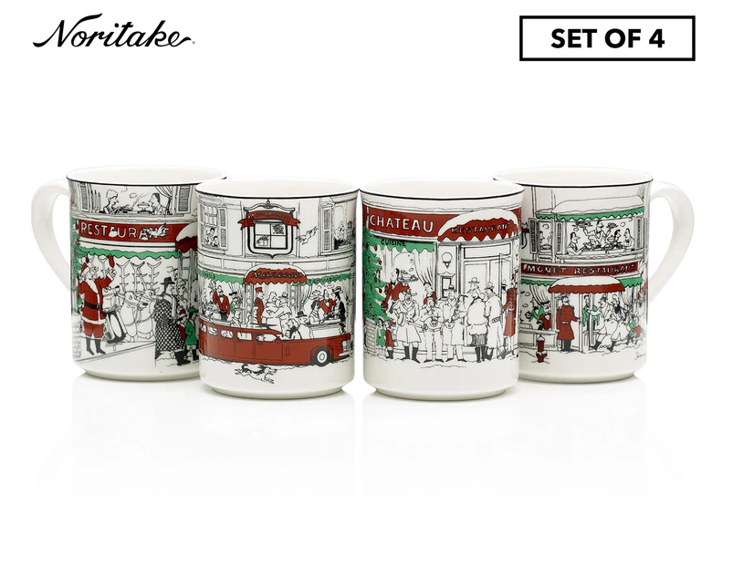 Set of 4 Noritake 350mL Le Restaurant Christmas Collection Mugs - Multi