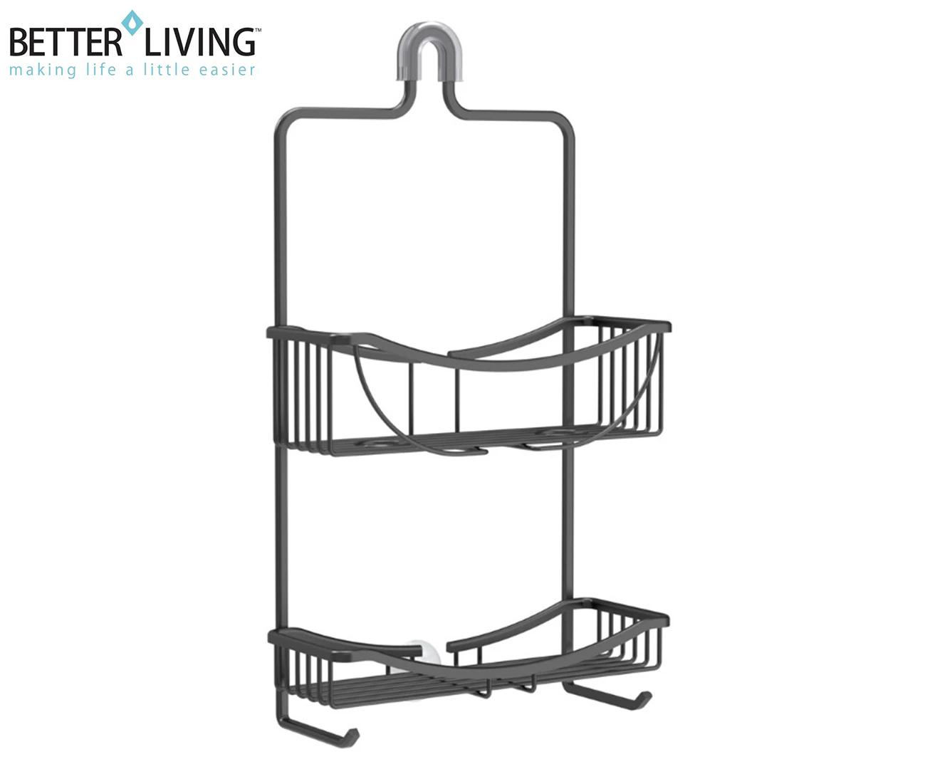 Matte black two-tier over door shower caddy