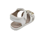 Grosby Sage Little Girls Sandals  Flower Detail  Adjustable Slingback Flat Sole - White