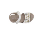 Grosby Sage Little Girls Sandals  Flower Detail  Adjustable Slingback Flat Sole - White