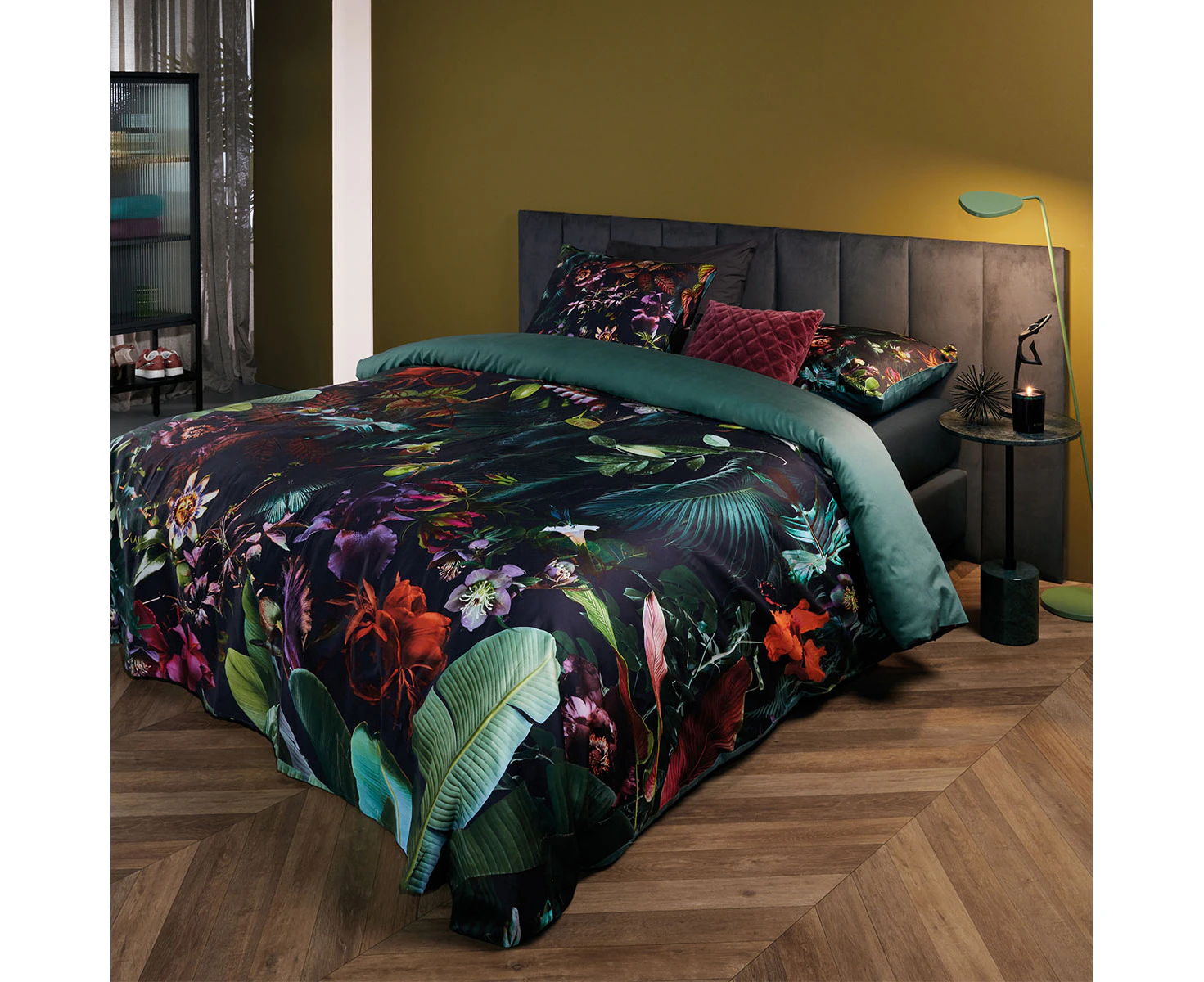 Bedding House Dusk to Dawn Dark Green Cotton Sateen Quilt Cover Set King