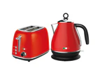 Vintage Electric Kettle & 2 Slice Toaster SET Combo Deal Stainless Steel - Red
