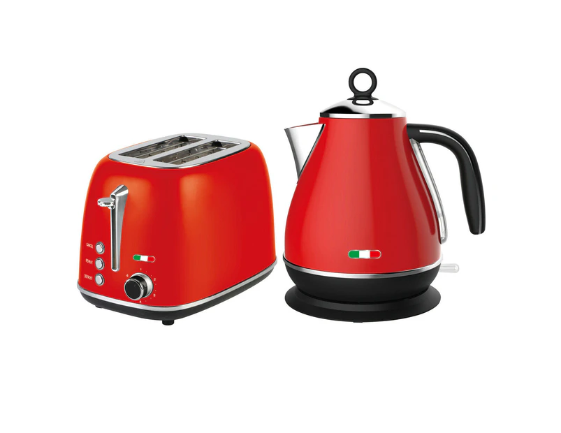 Vintage Electric Kettle & 2 Slice Toaster SET Combo Deal Stainless Steel - Red