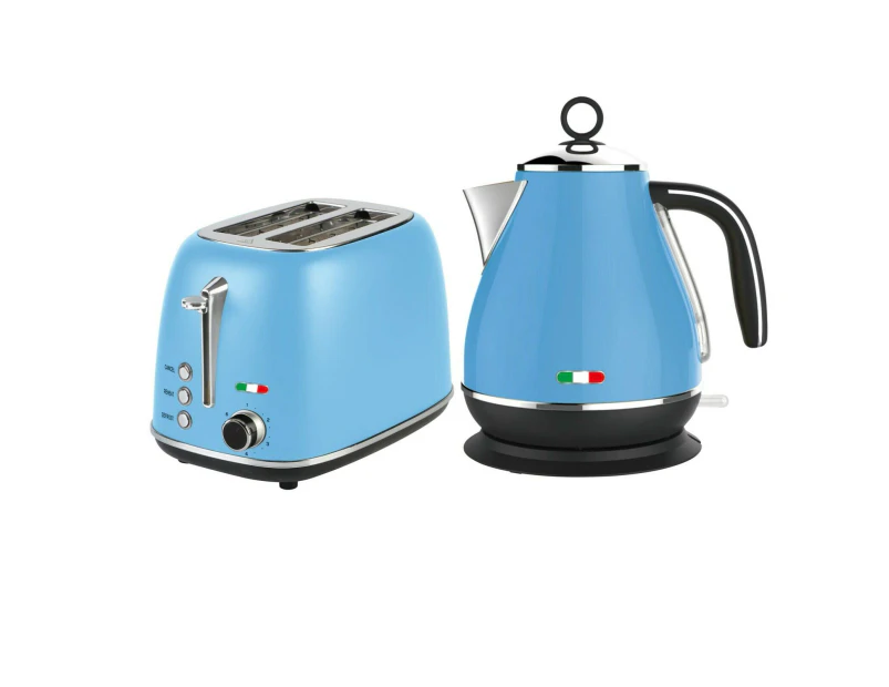 Vintage Electric Kettle & 2 Slice Toaster SET Combo Deal Stainless Steel - Sky Blue