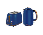 Vintage Electric Kettle & 2 Slice Toaster SET Combo Deal Stainless Steel - Copper Blue