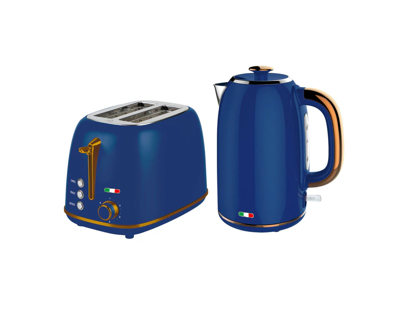 Vintage Electric Kettle & 2 Slice Toaster SET Combo Deal Stainless Steel - Copper Blue