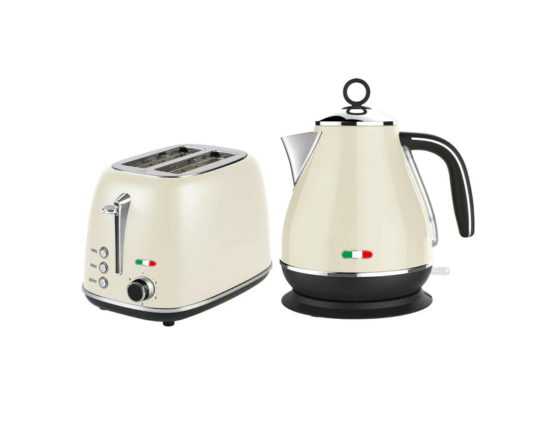 Vintage Electric Kettle & 2 Slice Toaster SET Combo Deal Stainless Steel - Cream