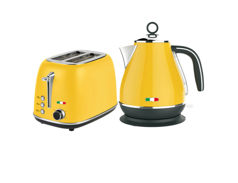 Vintage Electric Kettle & 2 Slice Toaster SET Combo Deal Stainless Steel - Yellow