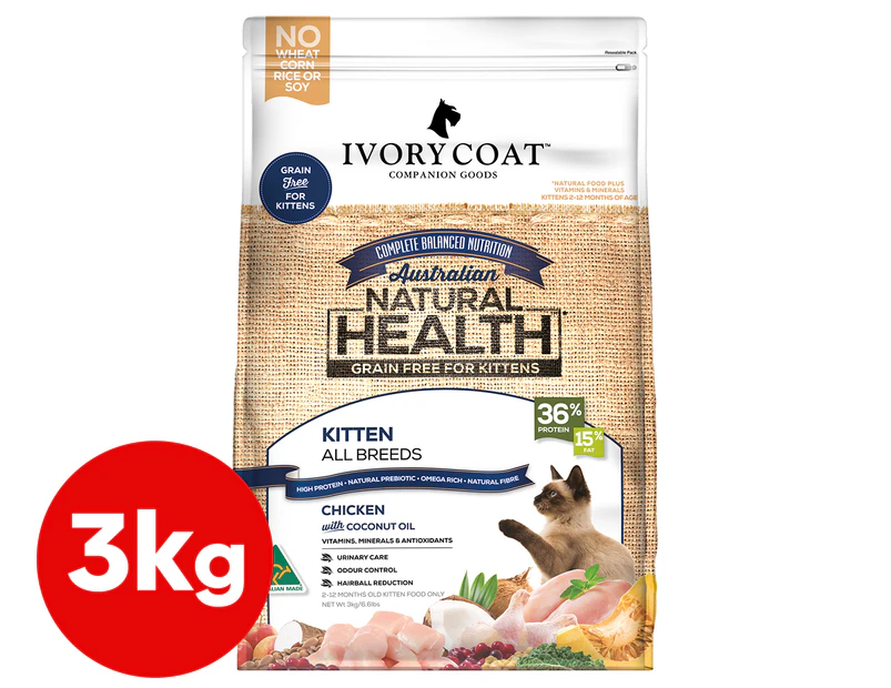 Ivory Coat All Breed Kitten Grain Free Dry Cat Food Chicken w/ Coconut Oil 3kg