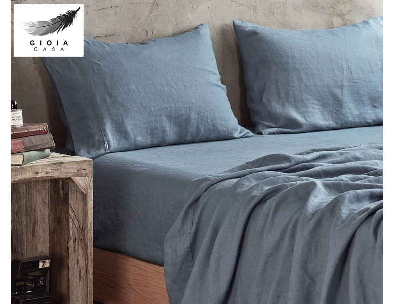 Gioia Casa Vintage French Linen Bed Sheet Set - Denim