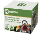 Rovin Red Stainless Steel Whistling 2L Kettle with Heat Resistant Handle TCC216