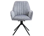 2 X Silver Grey Linen Fabric Upholstered Swivel Dining Arm Chairs Metal Legs