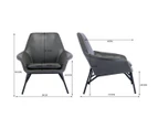 Dark Grey PU Leather Armchair Lounge Chair Accent Retro Armchair Sled Metal Base
