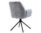 2 X Silver Grey Linen Fabric Upholstered Swivel Dining Arm Chairs Metal Legs