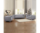 3+2+1 Seater Sofa Classic Button Tufted Lounge in Grey Velvet Fabric with Metal Legs