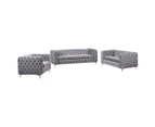 3+2+1 Seater Sofa Classic Button Tufted Lounge in Grey Velvet Fabric with Metal Legs