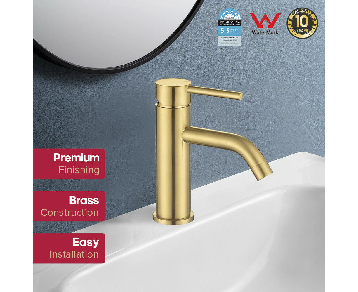 Decaura Brushed Gold Basin Mixer Tap Luxury Brass Faucet Bathroom Vanity Sink