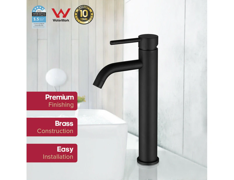 Decaura WELS Bathroom Basin Mixer Tap Brass Black Tall Sink Vanity Laundry Faucet Black