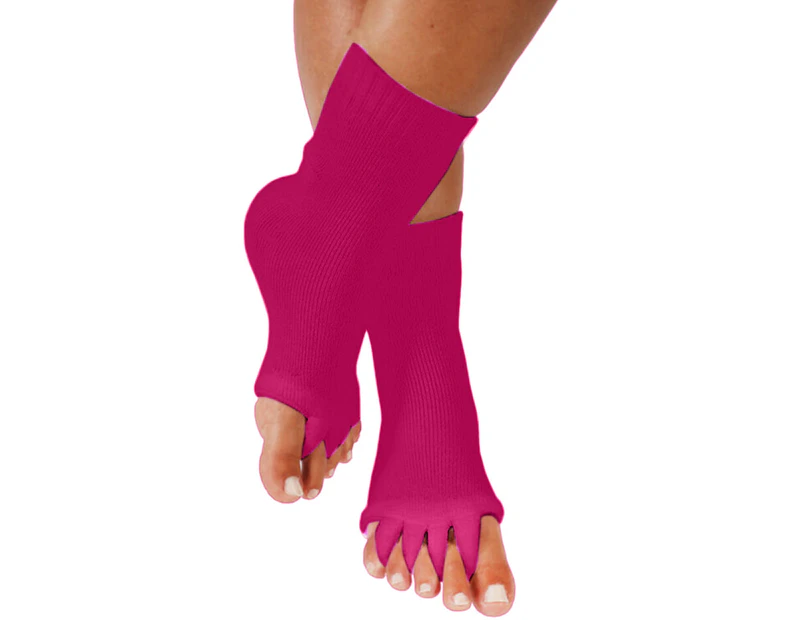 Yoga Gym Womens Massage Five Toe Separator Socks For Foot Alignment Pain Relief - Rose Red