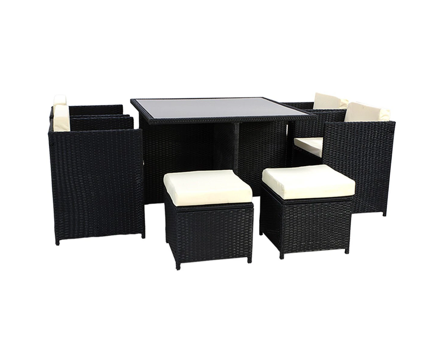 9 Piece PE Rattan Garden Patio Outdoor Dining Set Black