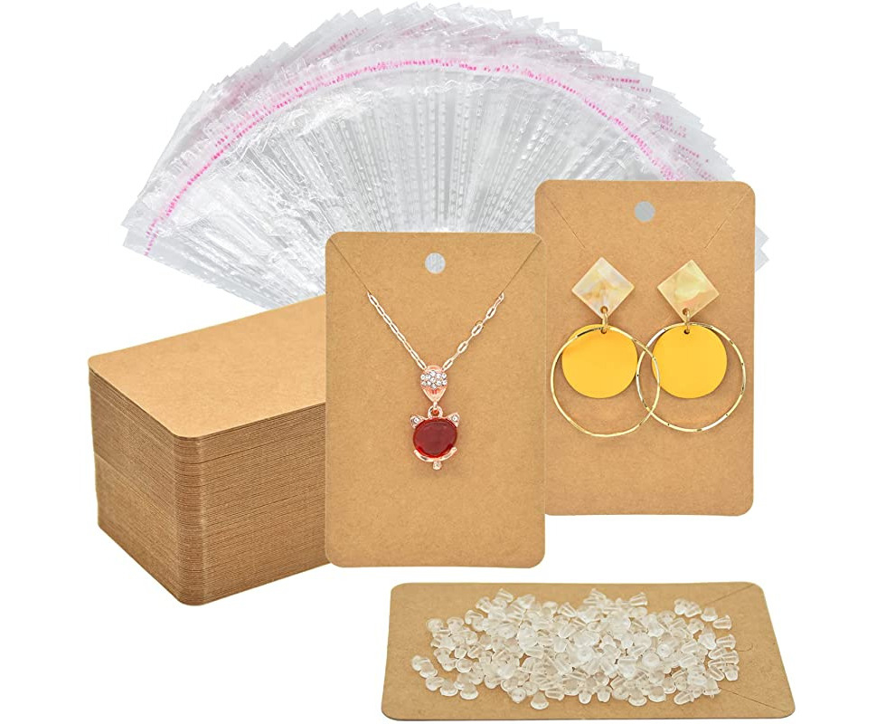 Honbay 100PCS 9.5 x 4.5CM Blank Brown Kraft Paper Jewelry Necklace Earring Bracelet Display Hanging Cards Price Tags 