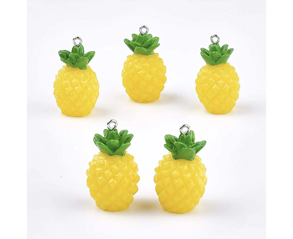 (Pineapple with Loop) - Airssory 10 Pcs Pineapple Yellow Charms Resin Miniature Fruit Model Faux Food Pendants with Loop for Necklace Bracelet Earrings Mak