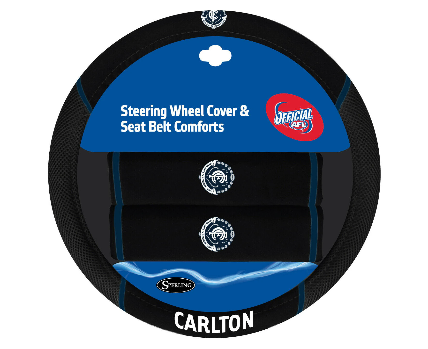 CARLTON BLUES Official AFL Steering Wheel Cover and Seat Belt Cover Set