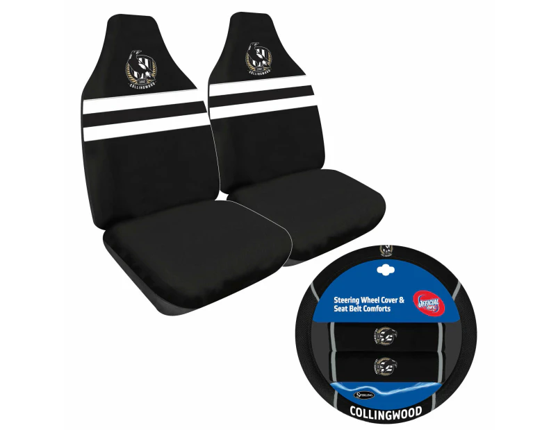 COLLINGWOOD MAGPIES Official AFL Seat Cover and Steering Wheel Cover Combo