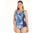 Aqua Perla Womens Amelia Blue Print One Piece Swimwear Plus Size SPF50+