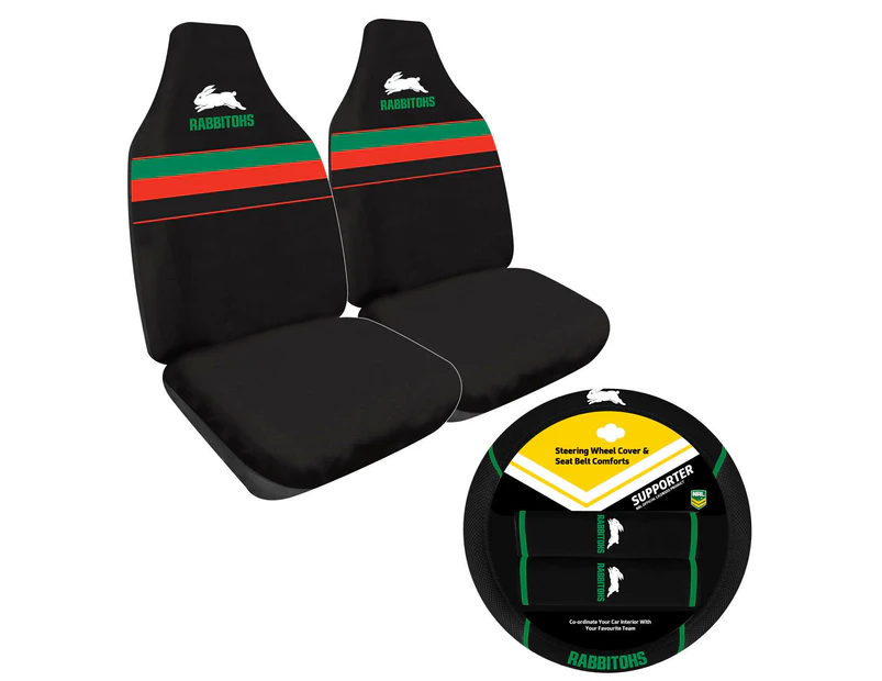 SOUTH SYDNEY RABBITOHS Official NRL Seat Cover and Steering Wheel Cover Combo