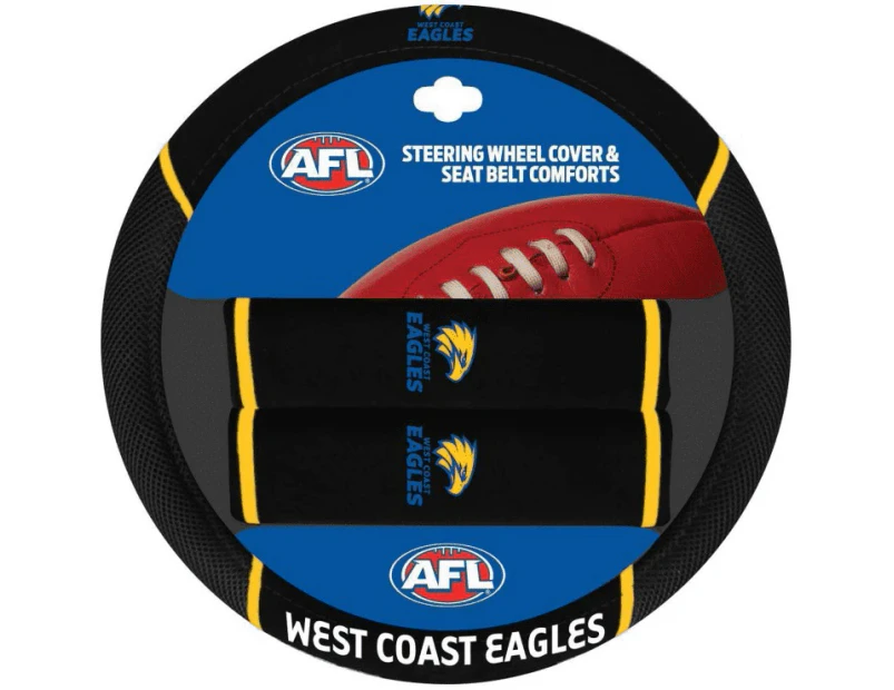 WEST COAST EAGLES Official AFL Steering Wheel Cover and Seat Belt Cover Set