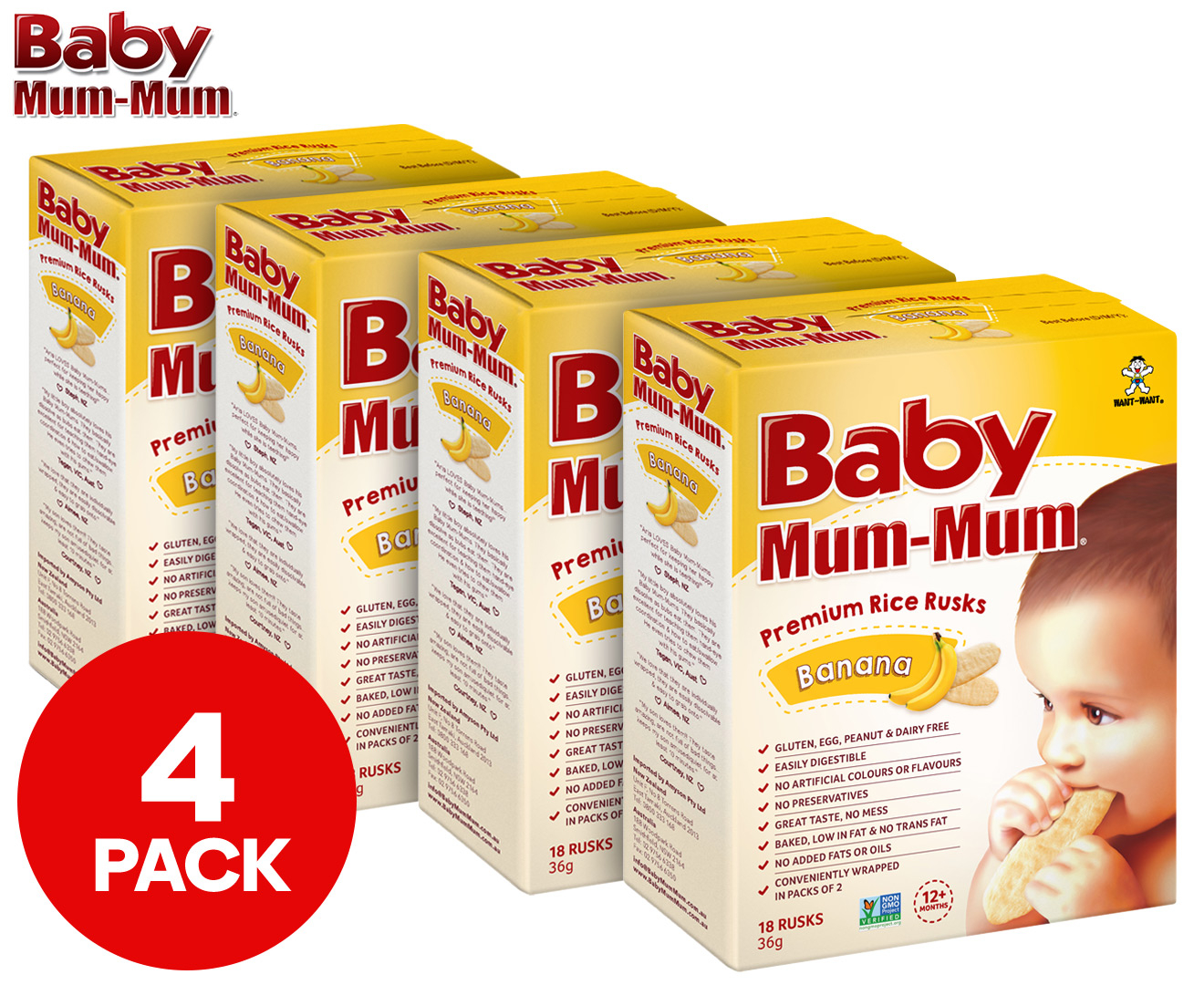 4 x Baby MumMum First Rice Rusks Banana 36g