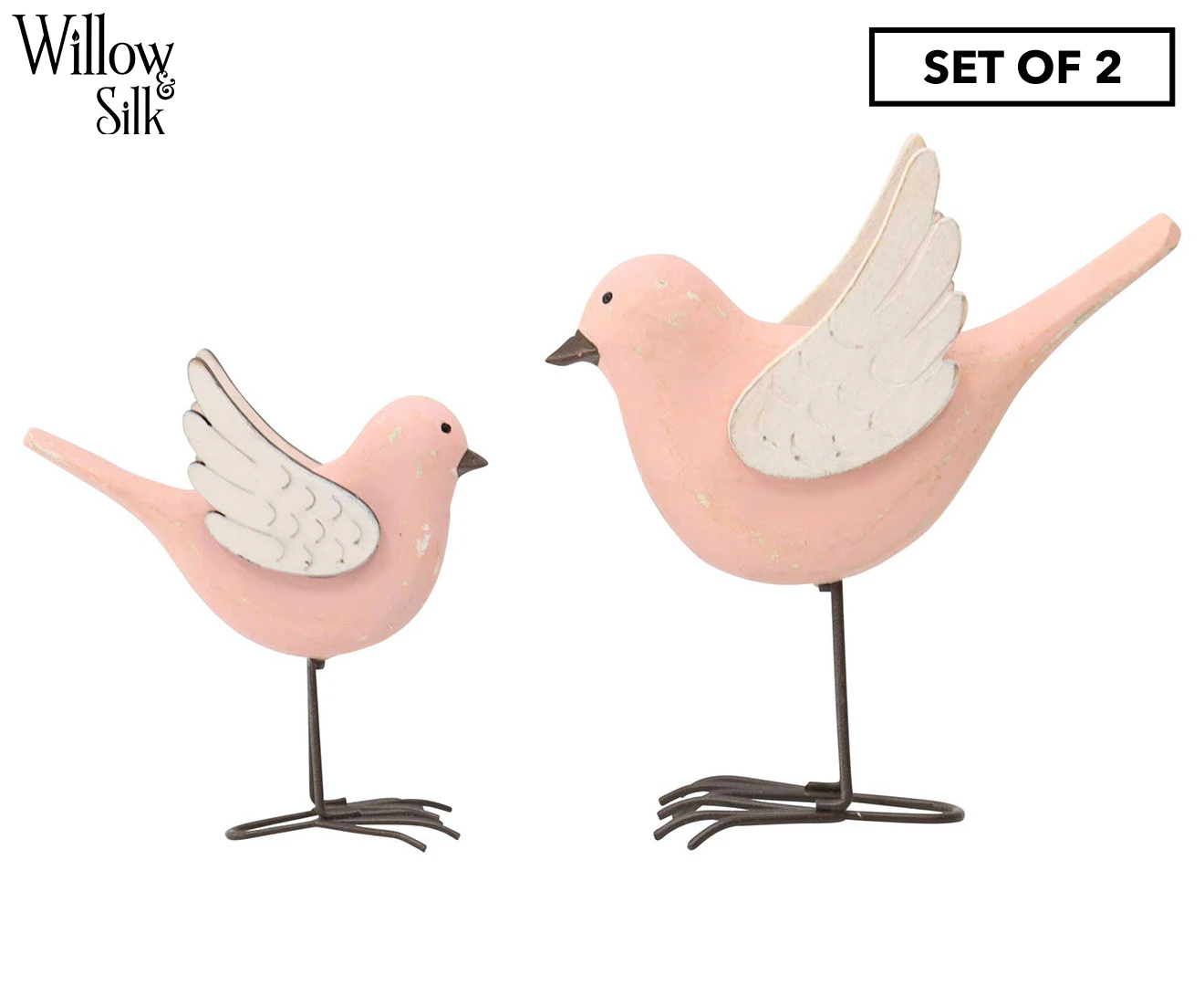 Set of 2 Willow & Silk French Country Mum & Child Birds - Blush