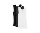 3 x New Bonds Boys Black White Charcoal Chesty Singlet Kids Cotton Underwear Cotton - White/Black/Charcoal