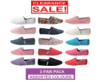 2 X Womens Zapatillas Canvas Shoes Slip On Flats Loafers Assorted Colours Sale - Assorted 2 Pair Pack