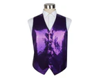 Mens Dark Purple Sequin Patterned Vest Waistcoat Polyester - Dark Purple