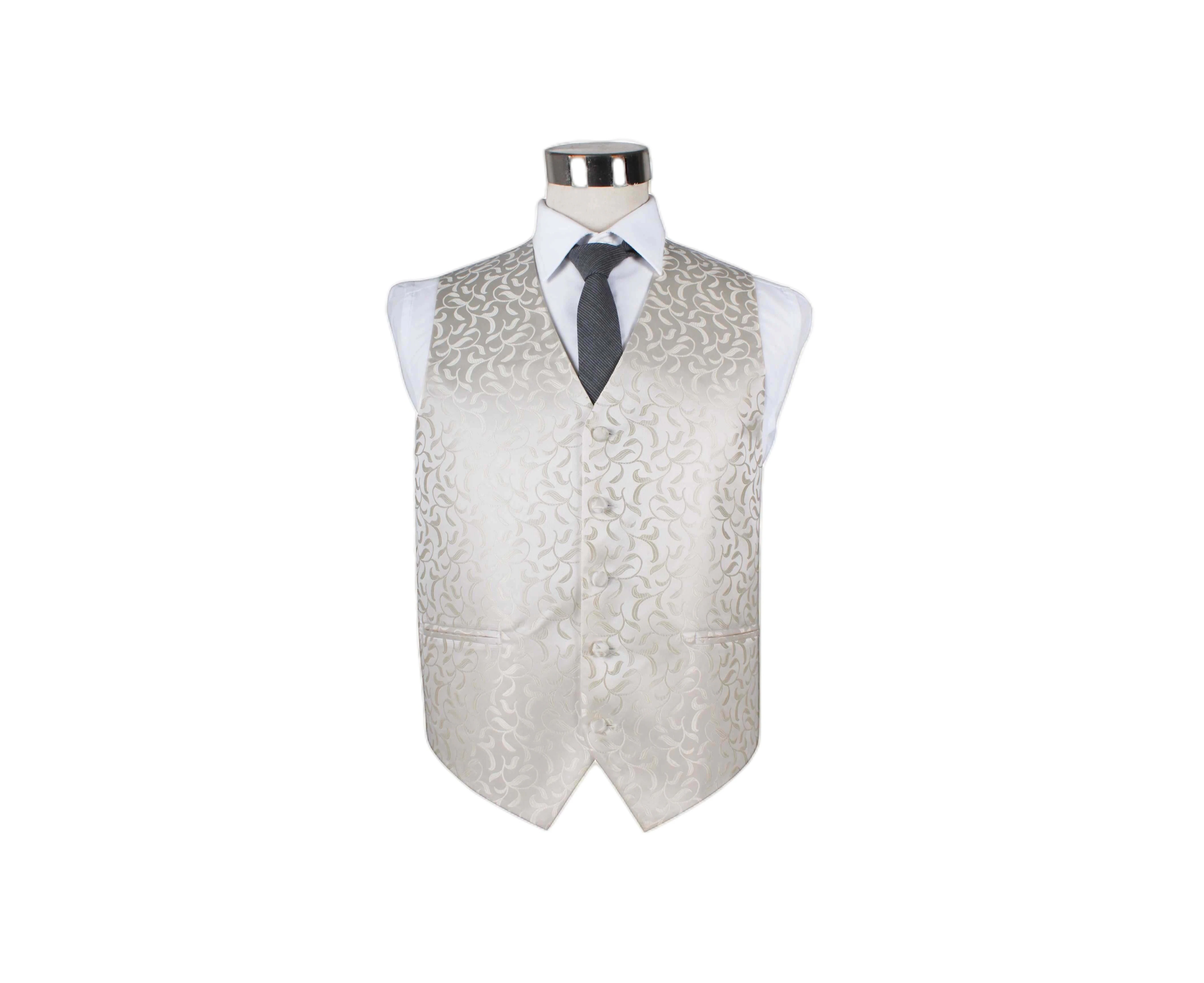 Mens Ivory Scroll Vine Patterned Vest Waistcoat Polyester - Ivory