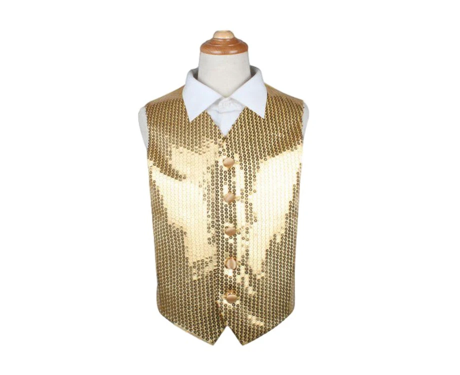 Gold Boys Junior Sequin Patterned Vest Waistcoat Polyester - Gold