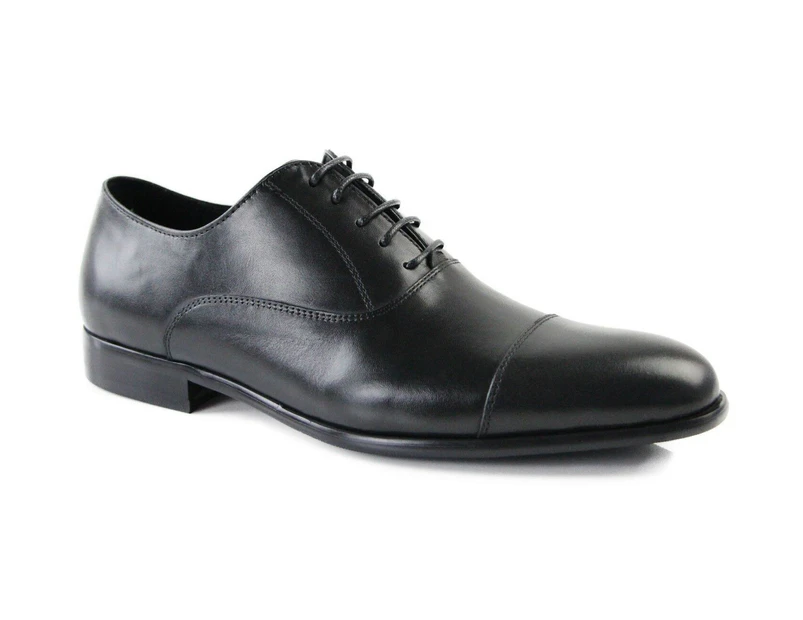 Zasel Danny Black Lace Up Dress Casual Work Everyday Mens Shoes Leather - Black