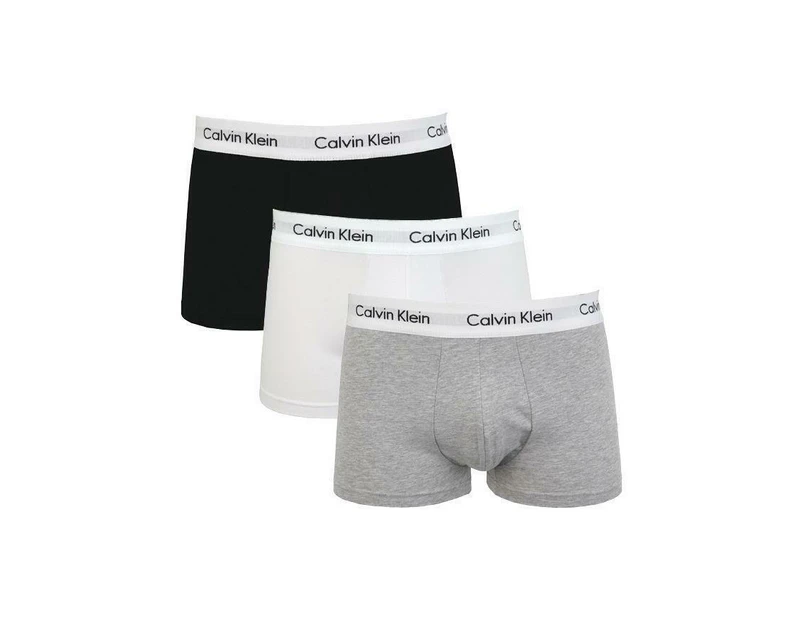 3 Pairs X Calvin Klein Trunks Mens Ck Low Rise Trunk Boxer Underwear Cotton/Elastane - Black / White / Grey