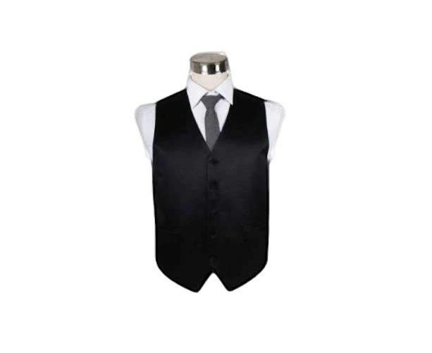 Mens Black Plain Vest Waistcoat Polyester - Black