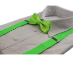Boys Adjustable Fluro Green 65cm Suspenders & Matching Bow Tie Set Polyester