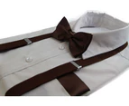 Mens Brown 100cm Suspenders & Matching Bow Tie & Pocket Square Set Polyester