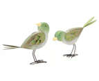 Set of 2 Willow & Silk French Country Green Birds Looking Back & Down - Green