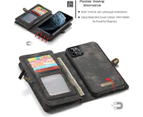 CaseMe For Apple iPhone 11 Pro Zipper & Detachable Retro Leather Pouch Wallet Flip Purse Bag Detachable Phone Case Cover (Black)