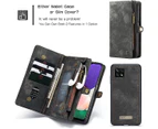 CaseMe Samsung Galaxy A22 5G Zipper & Detachable Retro Leather Pouch Wallet Flip Purse Bag Detachable Phone Case Cover (Black)