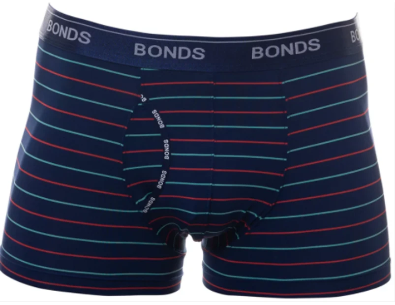5 x Bonds Microfibre Guyfront Trunk Mens Underwear Trunks Navy/Red/Aqua Stripes Elastane/Polyester - Navy/Red/Aqua Stripes