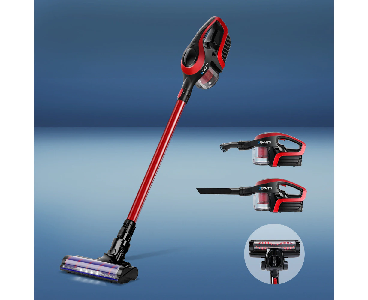 Devanti Cordless 150W Handstick Vacuum Cleaner - Red and Black