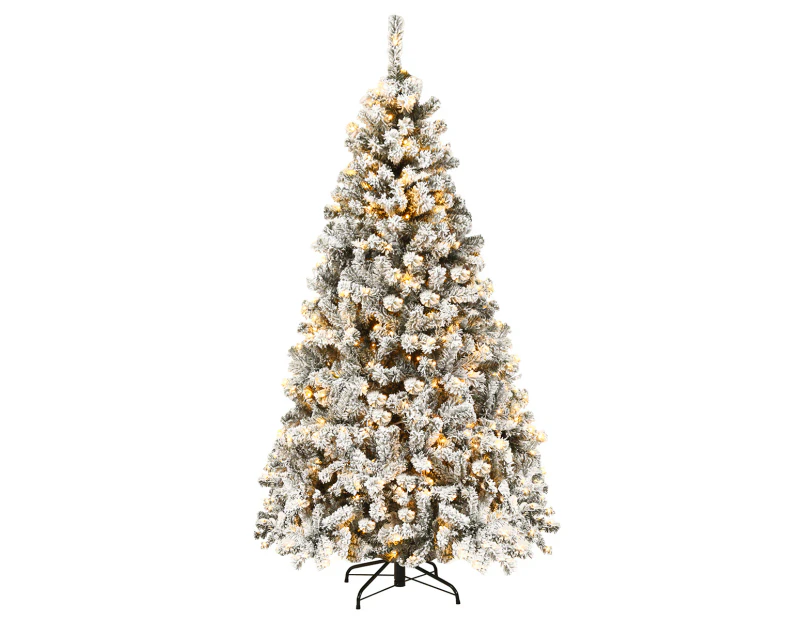 Giantex 1.8M Pre-lit Snowy Christmas Tree w/600PVC Branch Tips & 250 Replaceable LED Lights Artificial Xmas Tree for Home Commercial Use