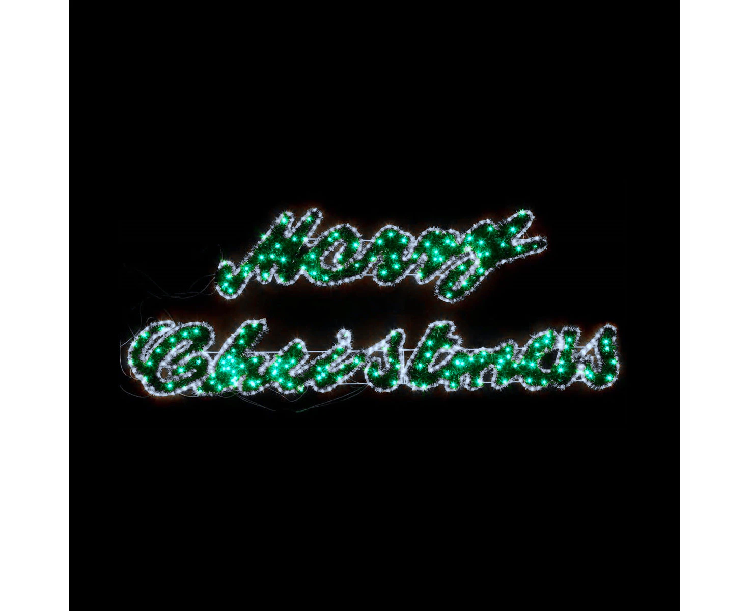 Christmas LED Motif Red/Green Tinsel Stuffed Merry Christmas White Outline 340x100cm - Green